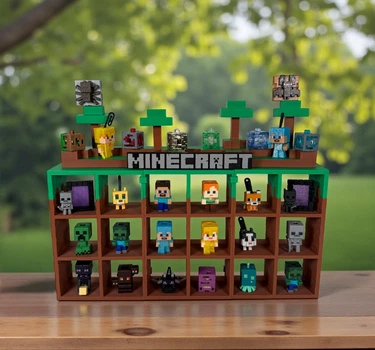 Тематическая Модульная Майнкрафт Полка Подставка для 28 фигурок Kinder Joy Minecraft 2026 / Стенд для полной коллекции