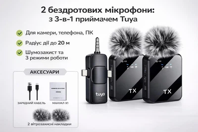 Бездротовий петличний мікрофон для iPhone, Android і камери, шумопоглинання, для відео, подкастів і стримів