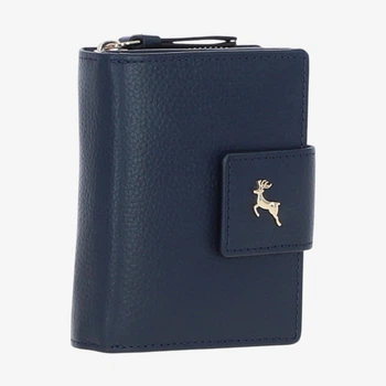 Женский кожаный кошелек Ashwood X30 Navy — Компактный вертикальный на кнопке, Внешняя монетница, RFID-защита, Натуральная зернистая кожа, Темно-синий