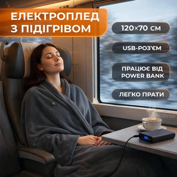 Электроплед с подогревом 120×70 см, USB