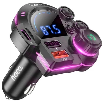 FM-трансмітер модулятор Hoco DFM01 (2USB/Type-C PD20W/QC3.0 Bluetooth V5.4) автомобільний зарядний пристрій LED-дисплей Чорний