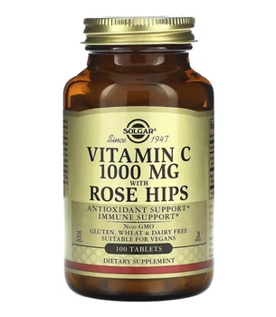 Вітамін C з шиповником, Solgar, Vitamin CW/Rose Hip 1000 mg - 100 таблеток (SOL-02400)