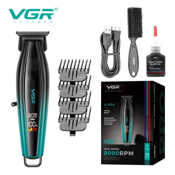 Триммер VGR V-974 GREEN, 8000 RPM, 4 насадки, LED display современное аккумуляторное устройство для стрижки волос, бороды и окантовки.