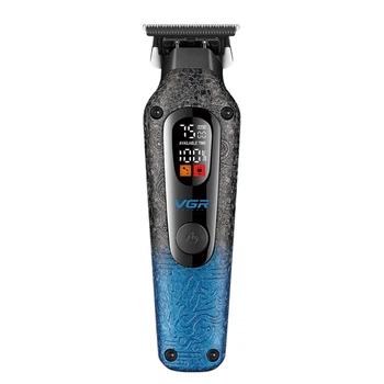 Триммер VGR V-879T BLUE, 4 насадки, 7500 RPM, 1500 mAh, LED display Профессиональный аккумуляторный триммер для стрижки волос, бороды и усов