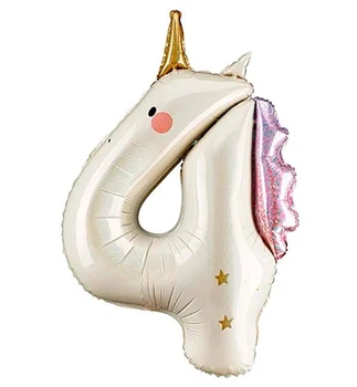 Шарик Цифра "4 Единорог", PartyDeco, 93 см