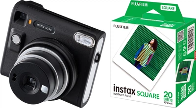 Комплект Камера для миттєвого друку Fujifilm Instax SQ40 Black (16802802) + Картридж з фотопапером моментальної фотографії Fujifilm Instax Square Film EU 10X2/PK (16921634)