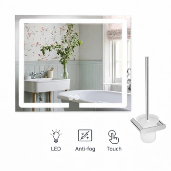Комплект: дзеркало Lidz Kubis 800×600 LED Touch + антизапотівання + йоржик