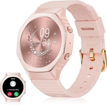 Женские фитнес-часы с функцией звонка (Pink), 1.7" Сенсорный экран, IP67