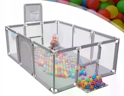 Манеж детский игровой 180×120 см Серый с баскетбольным кольцом воротами сухой бассейн