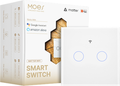 Розумний перемикач Moes Matter Wi-Fi скляний сенсорний подвійний Білий (MWS-EU2-WH)