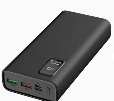 Power Bank 20000 mAh PD 22.5W | Павербанк з дисплеєм | Зовнішня батарея для iPhone та Android | Чорний