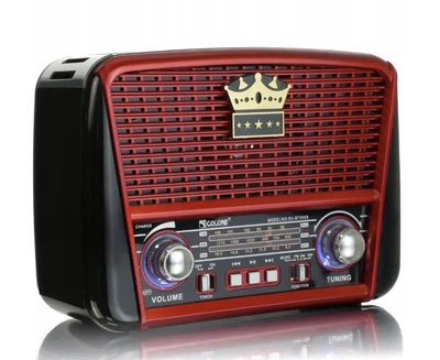 Радиоприемник с Bluetooth, SOLAR USB+SD, фонариком FM/AM, USB, 220V, АА Golon Красный