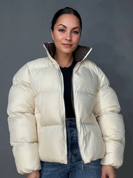 Куртка женская Fashion 3095 короткая пуффер воротник стойка L молочная