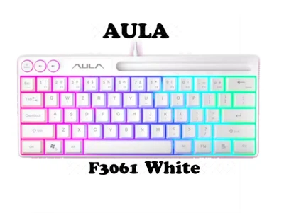 Клавіатура AULA F3061 Біла із RGB Ігрова Дротова Мембранна з Підсвічуванням Клавіш. Міні Формат. Із Функціональними Клавішами та Підставкою на Телефон