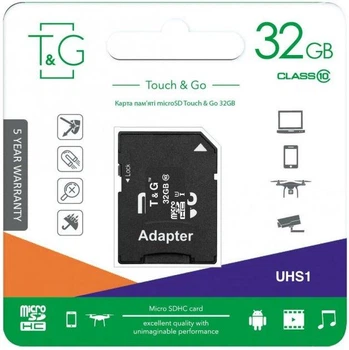 Карта Памяти T&G MicroSDHC 32gb UHS-1 10 Class & Adapter Черный