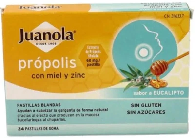 Pastylki do gardła Juanola Propolis, miód i cynk 24 pastylki (8470001615633)