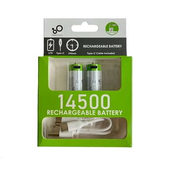 Аккумуляторы 14500 с USB TYPE-C Smartoools 3.7V 700mAh Li-Ion (Блистер 2 шт + кабель) (16234-2)