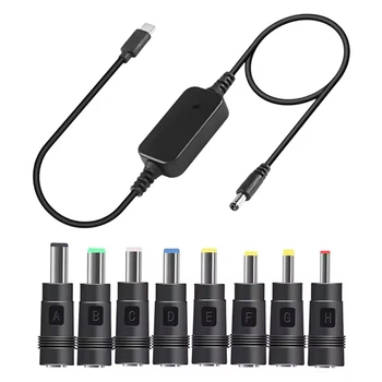 Кабель універсальний Type-C to DC, 60W, для роутера, ноутбука, камер +8 перехідників 5V/9V/12V/15V/20V Boost Converter Adjustable Voltage, Black