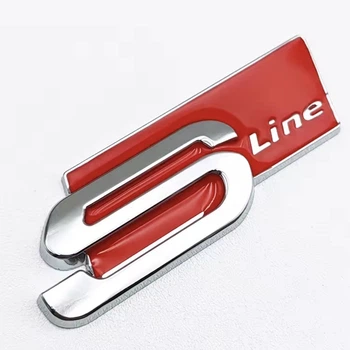 Эмблема шильдик логотип значок S-line наклейка на крылья Аudi ХРОМ С КРАСНЫМ (1шт)