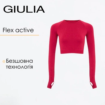 Женский кроп-лонгслив с акцентными митенками Giulia FLEX LONGSLEEVE ACTIVE S/M Bordo-winterberry, спортивный кроп топ из микрофибры