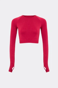 Жіночий кроп-лонгслів в рубчик з акцентними мітенками Giulia FLEX LONGSLEEVE ACTIVE L/XL Bordo-winterberry