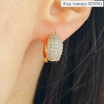 Серьги кольца Овальные с Блестящими камешками, ширина 0,7см, длина 1,4см, Xuping 18К.