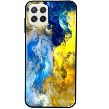 Накладка Glass Case Marble and Art Design Samsung A22 4G Blue&Yellow