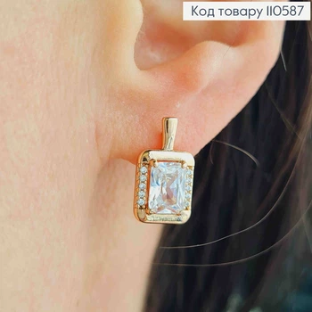 Серьги с Квадратным Блестящим камнем, дл. 1,5см, английская застежка, Xuping 18К