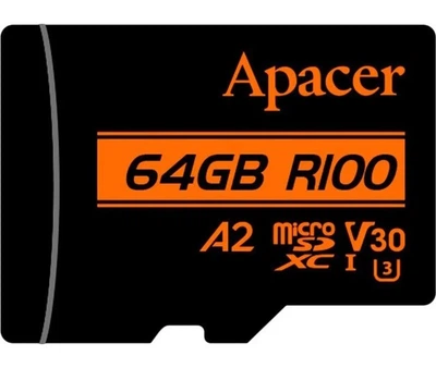Карта памяти MicroSDXC 64Gb Apacer microSDXC UHS-I U3 V30 A2 + SD-adapter (AP64GMCSX10U8-R)
