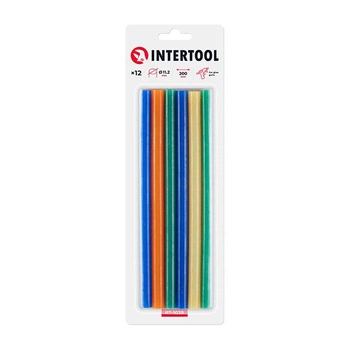 Комплект клеевых стержней цветных, 11,2×200 мм, 12 шт. INTERTOOL RT-1028