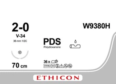 ПДС II Ethicon фиолетовый 70 см M3 USP2/0 одна игла V-34 Тип колюще-режущая Tapercut 36 мм 1/2 круга (W9380H)