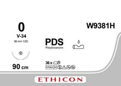 ПДС II Ethicon фиолетовый 90 см M3.5 USP0 одна игла V-34 Тип колюче-режущая Tapercut 36 мм 1/2 круга (W9381H)