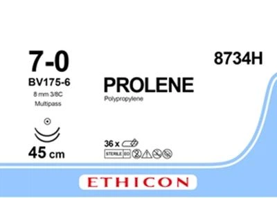 Пролен Ethicon синій 45 см M0.5 USP7/0 дві голки BV175-6 Тип колюча Taper Point 8 мм 3/8 кола (8734H)