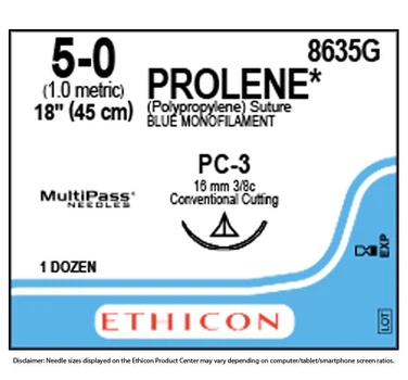 Пролен Ethicon синий 45 см M1 USP5/0 одна игла PC-3 Prime Тип режущая 16 мм Prime 3/8 круга (8635G)