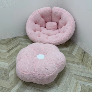 Безкаркасне крісло-матрац трансформер з пуфом Teddy хутряне 160х80/Ø80х20 см рожеве