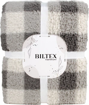 Плед Biltex Sherpa серый с принтом Grid Comfort Полуторный 150х200 см (4820298414251)