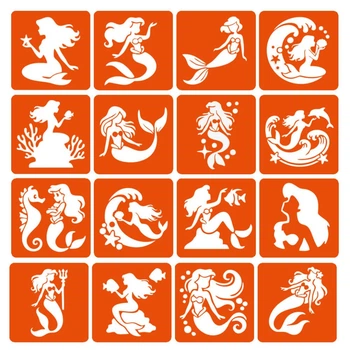 Набор трафаретов для био-тату "Русалки" Fresh Tattoo mermaids-6x6-16, 16 трафаретов