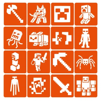 Набор трафаретов для био-тату "Minecraft" Fresh Tattoo Minecraft-6x6-16, 16 трафаретов