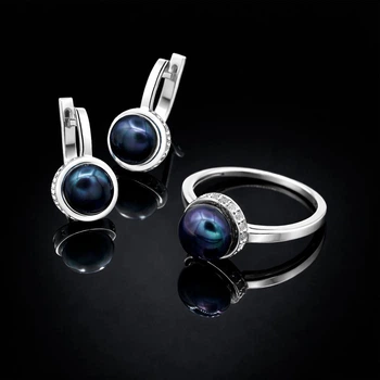 Серебряное кольцо и серьги с жемчугом Дама 17,5 р