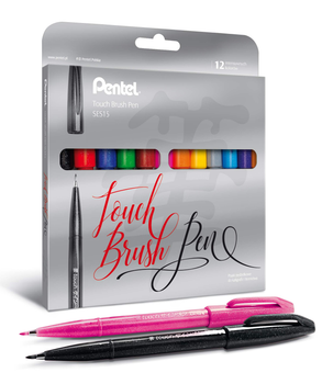 Pisak/pędzelek PENTEL do kaligrafii SES15 12 kolorów (5902894023156)