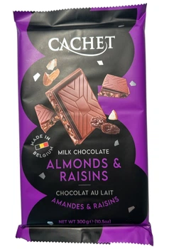 Шоколад Cachet Almonds & Raisins Молочний з мигдалем і родзинками 300 г (52481)