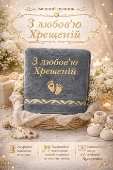 Рушник махровий з вишивкою «З любов’ю Хрещеній» – подарунковий рушник для хрещеної мами 70/140 см