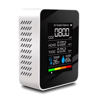 Детектор вуглекислого газу (СО2), формальдегіду (HCHO) і TVOC Модель BC125 з гігрометром і термометром біло- чорний