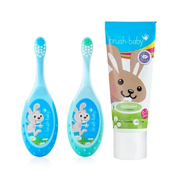 Зубні щітки Brush-baby FlossBrush 2 шт синьо-зеленого кольору плюс зубна паста Brush-baby Applemint 50 мл