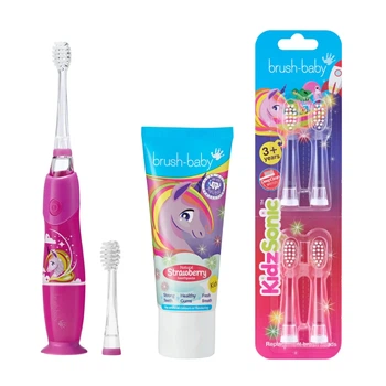 Подарунковий набір електрична зубна щітка Brush-baby Unicorn KidzSonic плюс паста Brush-baby плюс насадки до щітки