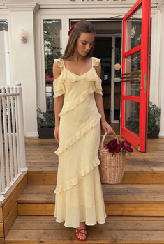 Комбінована сукня з воланами Zara 1223/459 L Жовта (01223459300L)