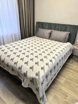 Плед покрывало на кровать на диван велюровое молочный євро размер 200х230 см