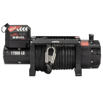 Профессиональная лебедка для эвакуаторов X-BULL TW17000B (7.7 тонны) 12V, синтетика