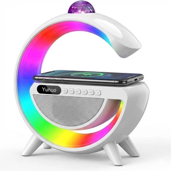 Нічник з бездротовою зарядкою, Bluetooth-колонкою та RGB LED підсвіткою 15Вт + дискокуля, YN-2366