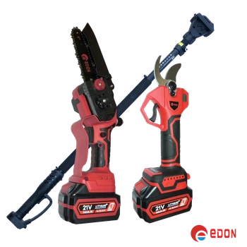 Аккумуляторный садовый набор Edon ED SMART-21V/2K (Секатор, Мини-пила, 2 акб по 4А, штанга телескопическая) (посадка MAKITA)